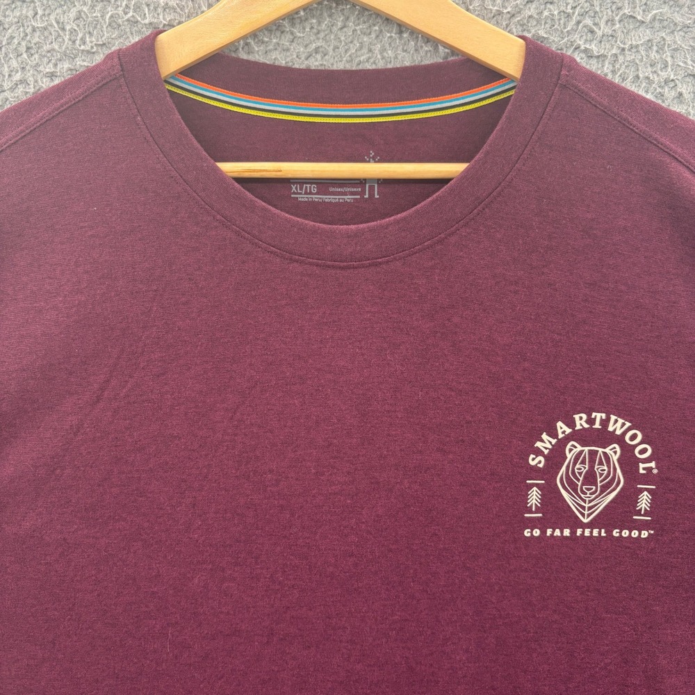 Smartwool Long Sleeve T-Shirt Men XL Burgundy Bear Graphic Wool Blend